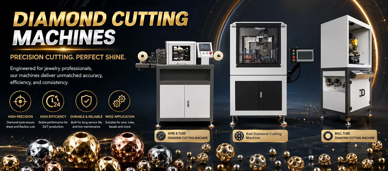 diamond cutting machines for gold, silver and copper wire, tube and chain processing. Automatic and semi-automatic models for jewelry manufacturers